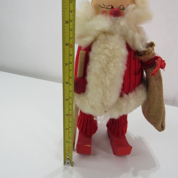 Vintage Handmade Sweden Wooden Santa Claus Christmas Figurine Knit Suit Ski 10'' - Picture 6 of 7